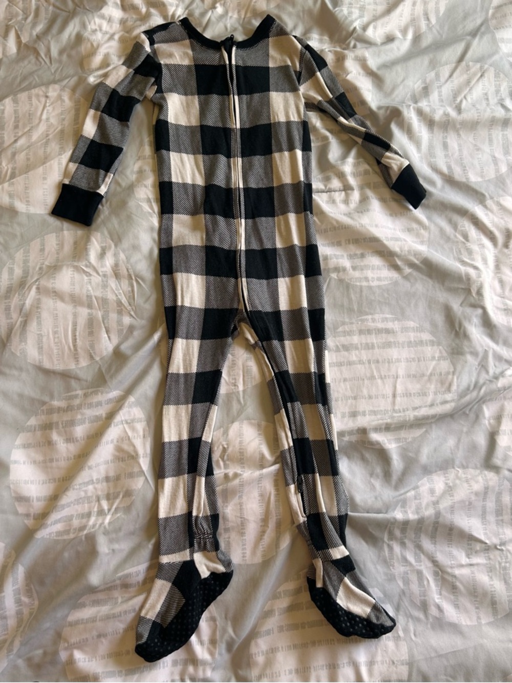 Old Navy Black and White Buffalo Plaid footed one-piece